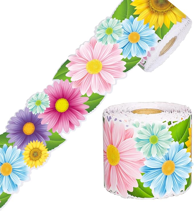 Spring Bulletin Board Borders Daisy Flower Border Trim Classroom Bulletin Board Decoration Spring Floral Paper Cutouts for Classroom School Wall Home Decor, 68.9 Ft
