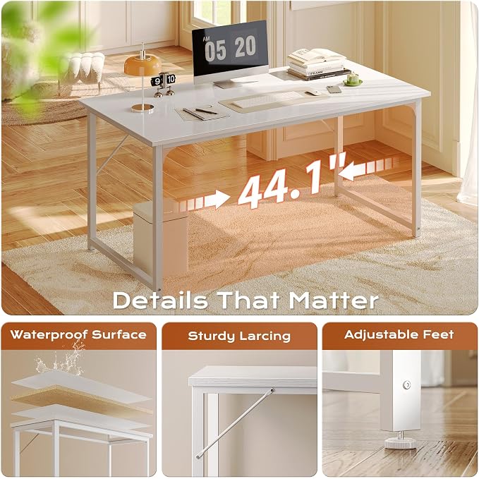 48 X 24 Inch Computer Desk with Deeper Desktop, Gaming Office Writing Work Desk for Home Office, Study, Bedroom, Work from Home, Metal Frame, White