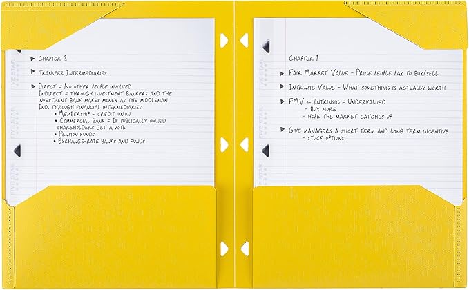 Five Star 2-Pocket Folder, Plastic Folder with Stay-Put Tabs, Fits 3-Ring Binder, Holds 8-1/2" x 11" Paper, Harvest Yellow (333420K-ECM)