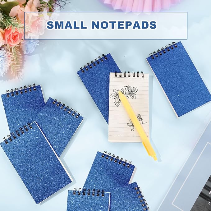 Tenceur 6 Pcs Pocket Notebook Small 3x5 Inch Blue Glitter Top Spiral Notepads Bound Notebook with Lined 120 Pages Mini Memo Pads for Office College Nurse Essentials Back to School Gift