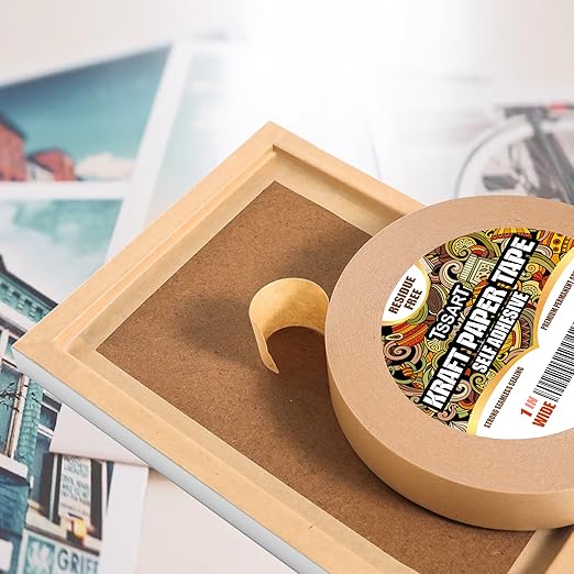 Kraft Paper Tape K49 - Self Adhesive Brown Frame Backing Tape Packing Tape with Oxidation Resistance for Picture Framing, Masking, Sealing and Packaging Use - 1/2inch Wide 180FT Long