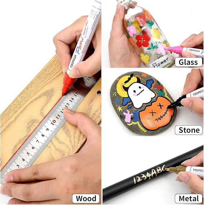 TOOMGGA 2 Pink Paint Pens Permanent Paint Markers, Oil Based Medium Tip | Marking Pens, Quick Drying, Waterproof, Fade-resistant, for Rock Painting, Car Tyre, Metal, Plastic, Canvas, Mugs, Wood