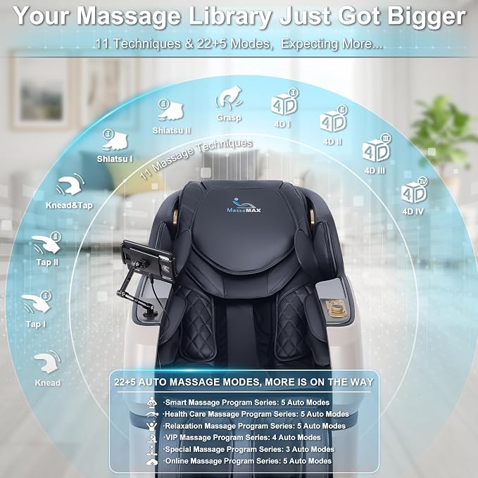 2026 4D Massage Chair, Full Body Recliner with OTA Cloud Tech, Deep Yoga Stretch, 27 Auto Modes, 55" SL Track, APP & AI Voice Control, Auto Footrest, Zero Gravity, and Heating for Relaxation | Yoga stretch, 22+5 modes, body scan, app and AI Voice Contr...