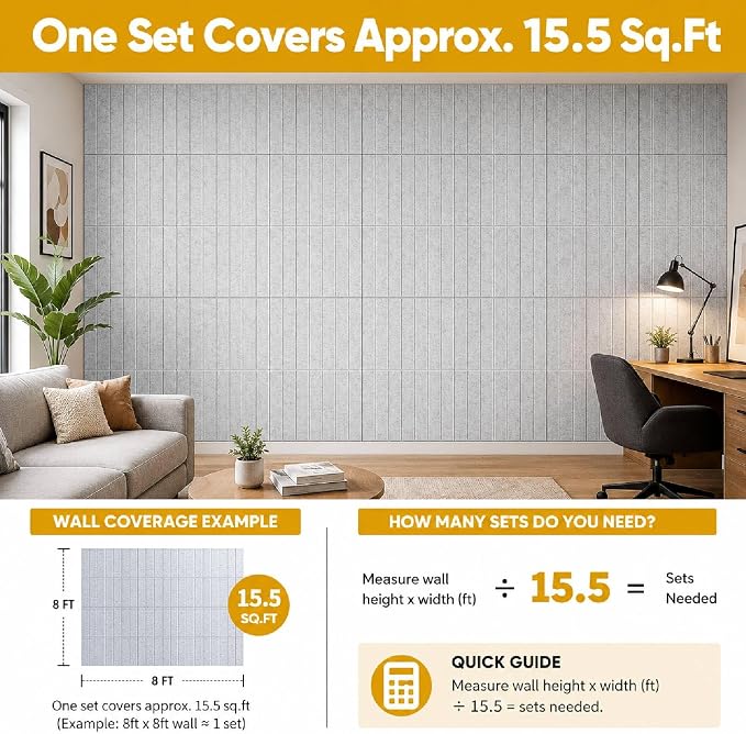 48"x48" Large Felt Bulletin Board Tiles for Wall,16 Pcs, Light Gray | with Pushpins & Adhesive Tabs, No-Drill Installation, for Home or Office Wall Decoration and Protection, Freely DIY Projects