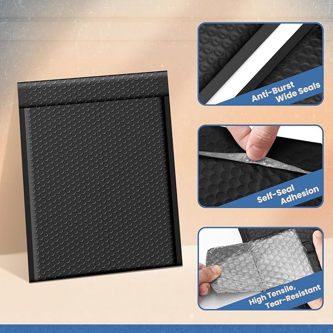 Fuxury Bubble Mailers 10x13 Inch Black 250 Pack Bulk Padded Envelopes | Thick Mailing Envelopes Bubble Opaque Padded Mailers Shipping Bags for Mailing Book Makeup Small Business