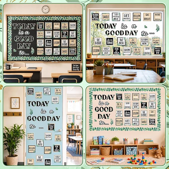 Inspirational Bulletin Board Set Eucalyptus Back to School Classroom Decorations Today is A Good Day Quotes Bulletin Board Greenery Cutout for Student Teacher School Office Classroom Wall Decoration