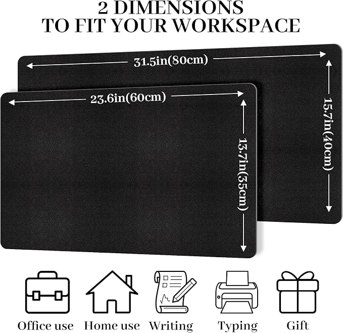 Leather Desk Pad Mat, Large Black Desk Mat, 31.5" x 15.7" | Non-slip and Waterproof Computer Mat, Desk Protector for Office/Home, Desk Accessories