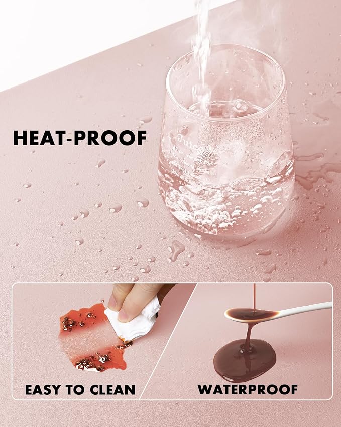 YSAGi Double-Sided Desk Pad, 35.4"x17"Leather Desk Mat, Eco Cork Desk Pad Protector,Large Mouse Pad,Waterproof Desk Blotter for Office/Home(Pink)