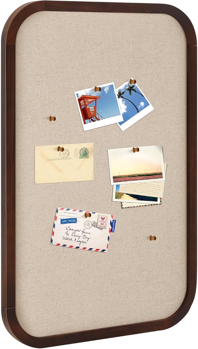 Vintage Framed Pin Board Linen Display Bulletin Board Large Ornate Fabric Picture Photo Pinboard Memo Decorative Prayer Pinboard Ornate for Wall Gift(Rectangle,20'' X 30'',Dark Brown)