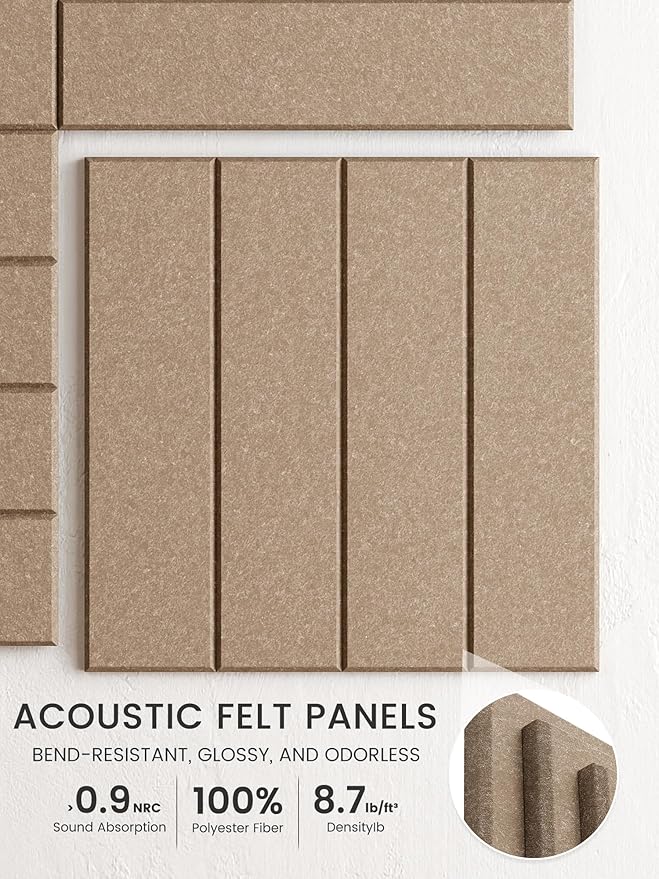 Bumusty Large Cork Board Alternative-36 x 24" Felt Bulletin Board Tiles, with 30 Pushpins, 40 Adhesive Tabs, 6-Pack Slat Wall Paneling, Cork Boards for Office Push Pin Board Felt Board-Taupe