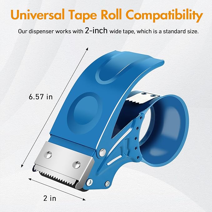 2 Pack Heavy Duty Packing Tape Dispenser Gun – 2-Inch Wide Tape Dispenser with Adjustable Brake – Fits 3-Inch Core, Industrial-Grade Tape Gun for Moving, Shipping, Office & Warehouse Use (Blue)