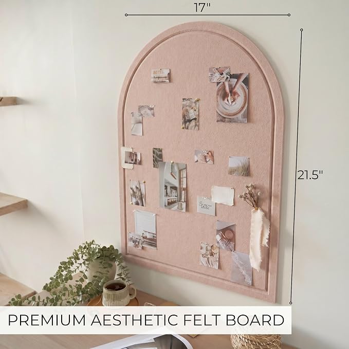 Large Arched Felt Bulletin Board - Cork Board Alternative for Wall Decor | Stylish 21.5 X 17 Bulletin Set with Pins - Perfect to Display Your Photos in the Office