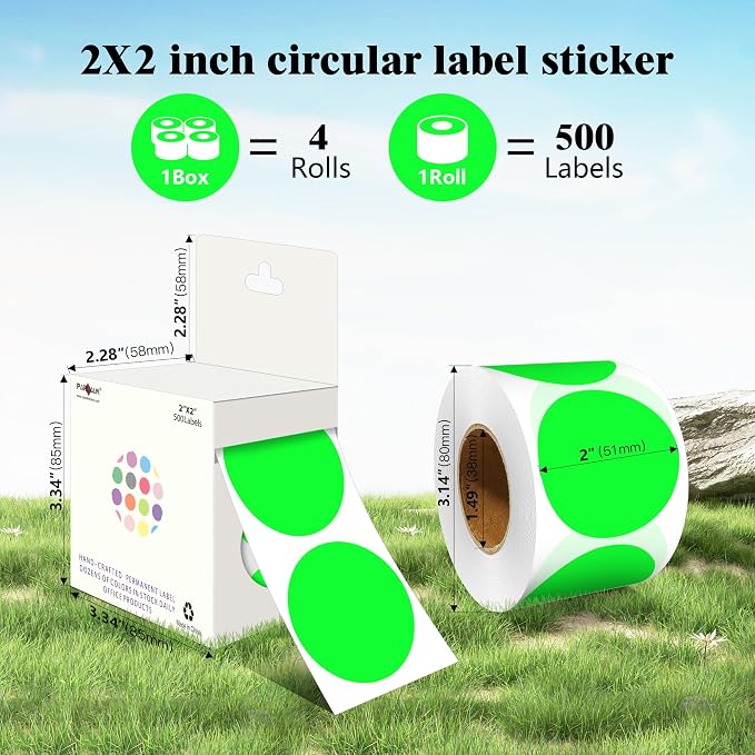 PARLAIM 2 Inch Round Adhesive Color-Code Dot Stickers,4Rolls/2000 per Rolls dots Label Dispenser Box, Circle Stickers Label Inch Coding Labels (Fluorescent Green)
