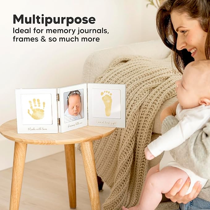 1-Pack Inkless Baby Hand and Footprint Kit - Mess Free Ink Pad for Newborn Keepsake, Dog Nose & Paw Print Kit, Clean Touch Ink Pad for Baby Hand & Footprints, Ideal New Mom Gifts (Gold, Jumbo)