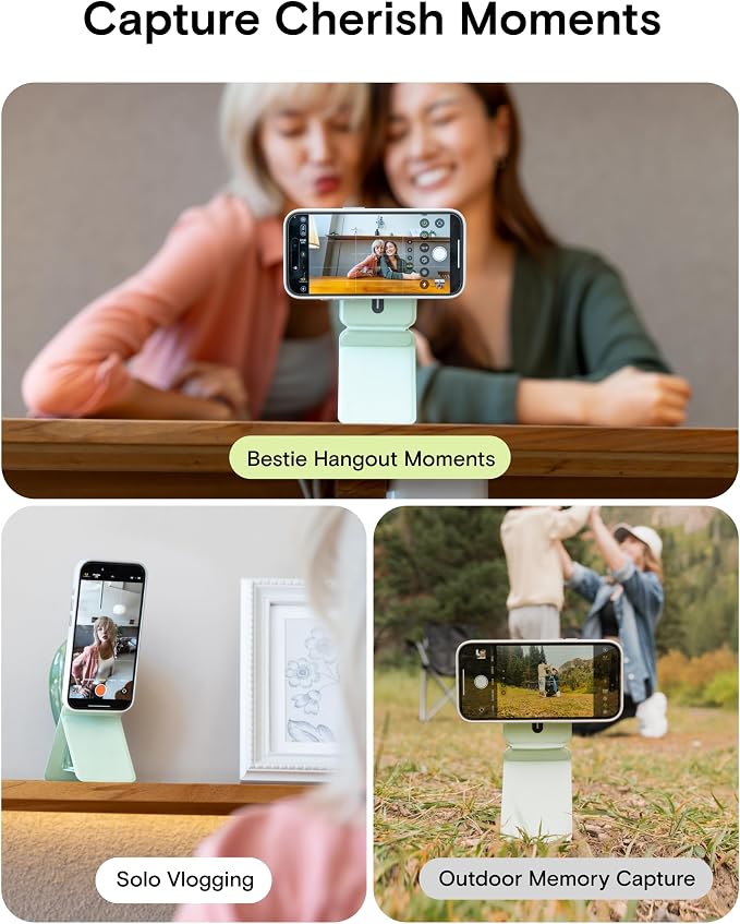 MOFT Phone Stand, Magnetic Phone Tripod Stand Stain-Resistant MOVAS Leather & Angle Adjustment & Strong Magnets Tripod for iPhone 17/16/15/14/13/12 (Included Metal Ring)-Aqua
