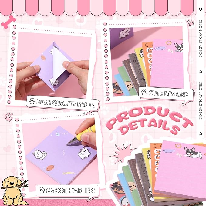 9 Pads Dog Sticky Notes, 3x3 Inch Cute Stick Notepads | Adhesive Memo Notes Pad, Coworker Gifts, Office Supplies Decor, Desk Accessories for Students, Teacher, Meeting