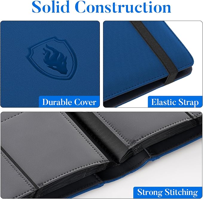 Premium 9 Pocket Card Binder for 360 Cards, Fabmaker PU Trading Card Binder | Sturdy Card Collection Album, Side-Loading, Sleek Card Holder Folders for Game Cards & Sports Cards, Royal Blue