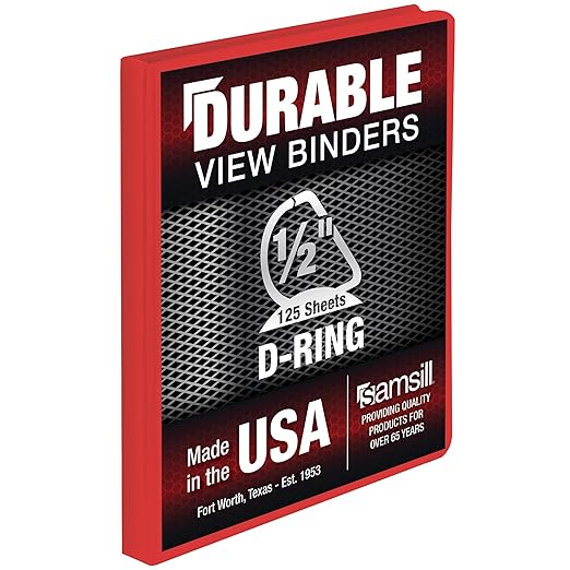 Samsill Durable 0.5 Inch Binder, D Ring Binder, Customizable Clear View Cover, Ruby Red, Holds 125 Pages