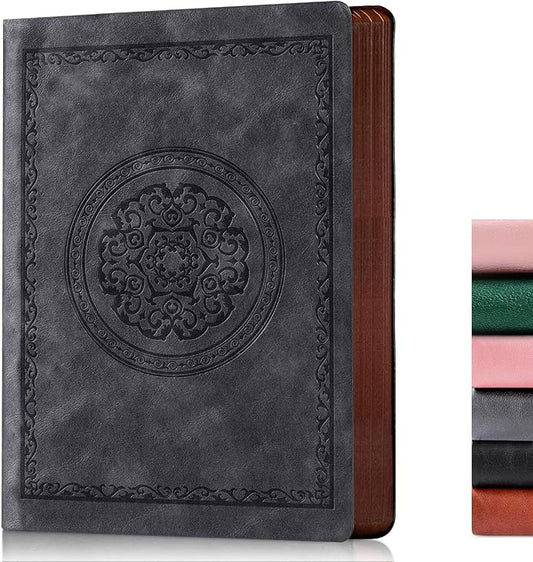 300 Pages Leather Blank Journal Notebook,Softcover Leather Blank Journal Notebook for Women Men,300 Pages Notebook for Work,Office,School Note Taking,5.7'' X 8.3'',grey