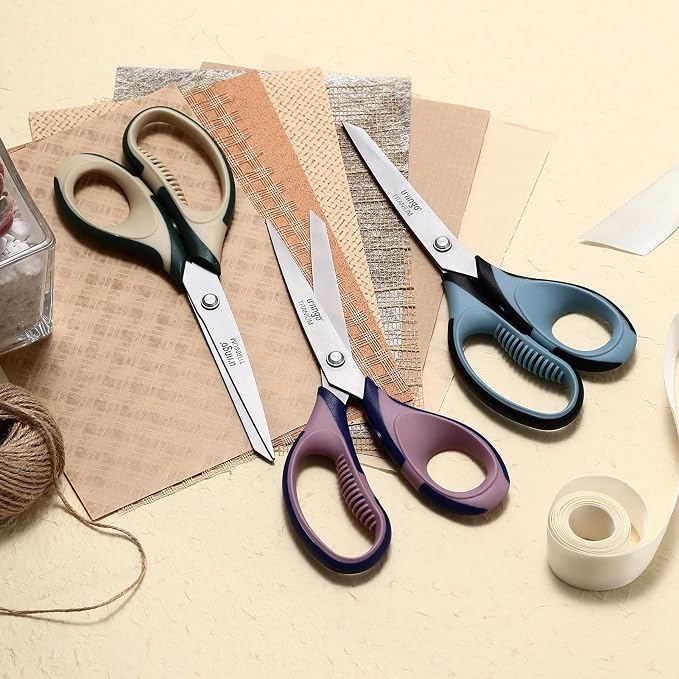 LIVINGO 3 Pack 8" Office Scissors All Purpose – Titanium Coated Blades | Ergonomic Colorful Handles, Sharp Heavy Duty Shears for Home, School Sewing & Craft Cutting Fabric, Paper