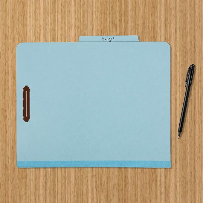 Amazon Basics Classification Folder with Prongs, 100% Recycled, 2 Dividers, 2" Embedded Fasteners, Letter Size, for Documents Organization, Light Blue, 10 Count (Pack of 2)