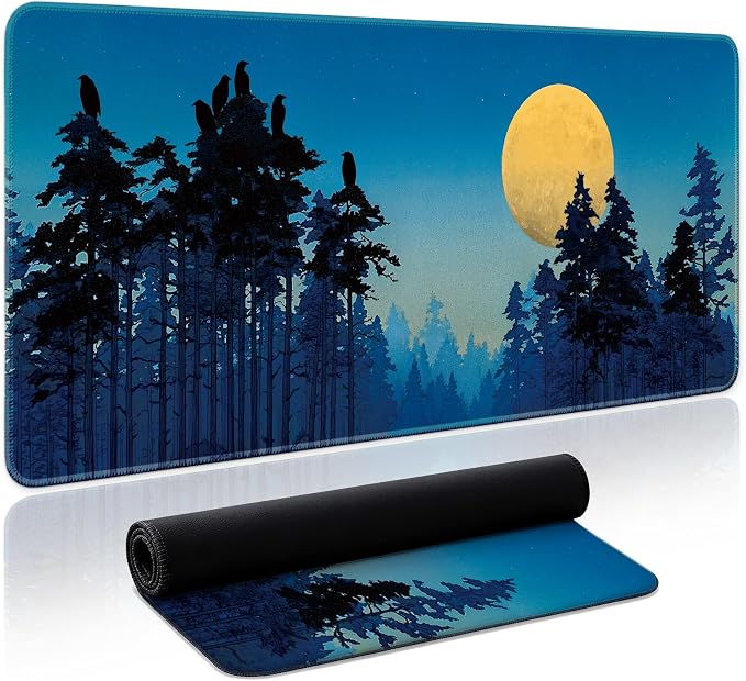 Aesthetic Desk Mat, Cute Moon Birch Desk Pad Protector for Work & Decor, 35.4" x 15.7", Pretty Non-Slip Extended Mouse Pad for Office or Home
