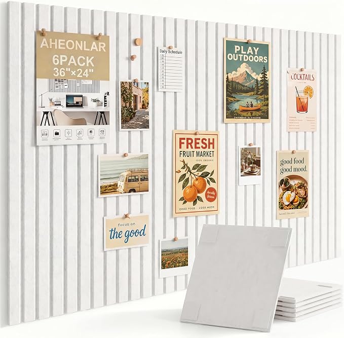 Felt Bulletin Board 36"x 24", Cork Boards for Walls, 6 Pack Bulletin Board Large Cork Board for Office, Felt Boards with 40 Safe Removable Adhesive Tabs Wall Decor for Home(White)