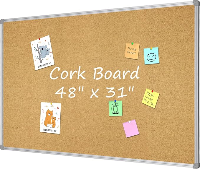 Lockways Cork Board 48 x 31 Bulletin Board, Double Sided Corkboard | Wall-Mounted Aluminum Framed Message Presentation Notice Board