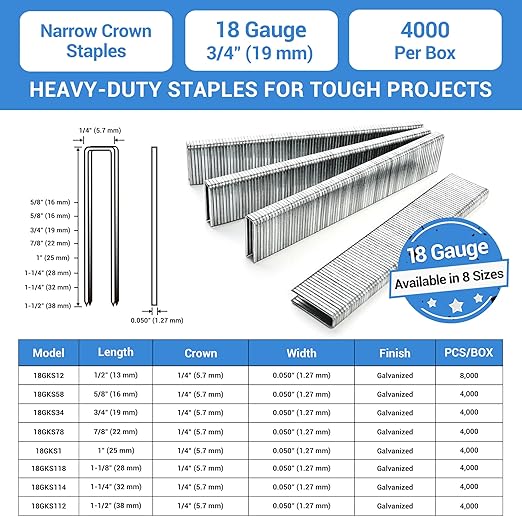 meite 18 Gauge 1/4-Inch Narrow Crown Staples, 3/4-Inch Length Heavy Duty Galvanized Upholstery Staples for Electric or Pneumatic Narrow Crown Staple Guns (10 Boxes)
