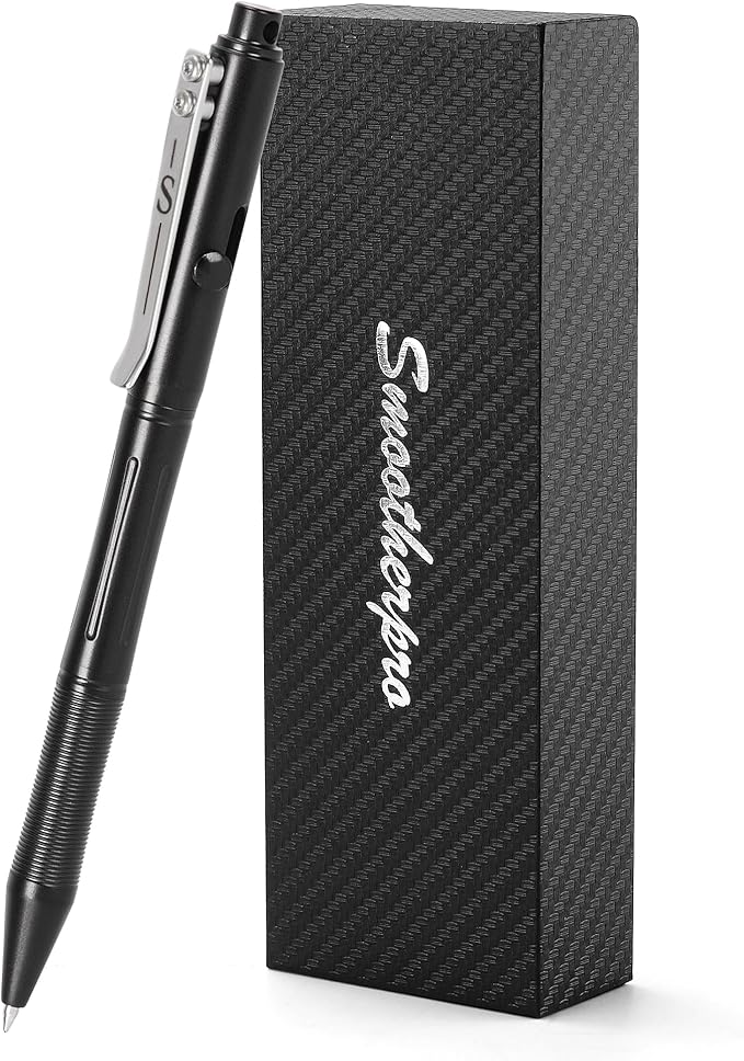 SMOOTHERPRO Stainless Steel Bolt Action Pen Compatible with Pilot G2 Refill Pocket Clip Heavy Weight for Tremor Parkinson Arthritic Hands Retro Black(RG338)