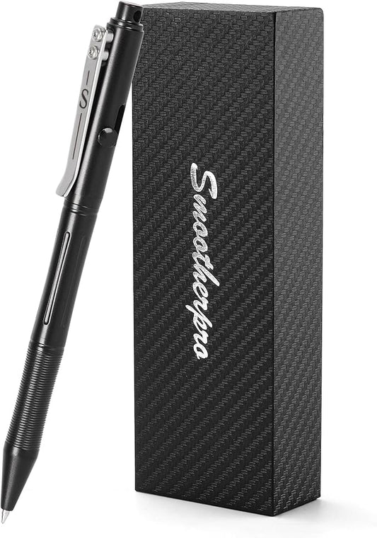 SMOOTHERPRO Stainless Steel Bolt Action Pen Compatible with Pilot G2 Refill Pocket Clip Heavy Weight for Tremor Parkinson Arthritic Hands Retro Black(RG338)