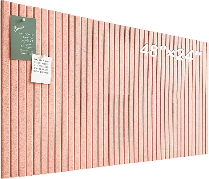 Large Felt Bulletin Board 48" x 24", Pink | 8 Pack Felt Tiles, 40 Adhesive Tabs, Cork Board Alternative for Walls, Push Pin Board for Home Office Decor