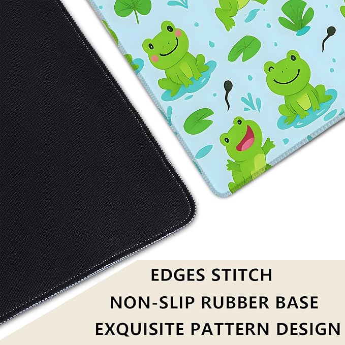 Cute Frog Blue Extended Mouse Pad 31.5x11.8in, Lily Pad Pond Pattern Large Desk Mat with Non-Slip Rubber Base, Big Mousepad for Laptop Computer PC, Gaming Office Home Decor, Deskmat Gifts