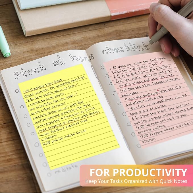 Taja Lined Sticky Notes, 4 x 6 Inches, 24 Pads, 30 Sheets/Pad, Bright | Large Sticky Notes with Lines for Office, Home, School, Ruled Memo Note Pads for Shopping, Planning, Studying