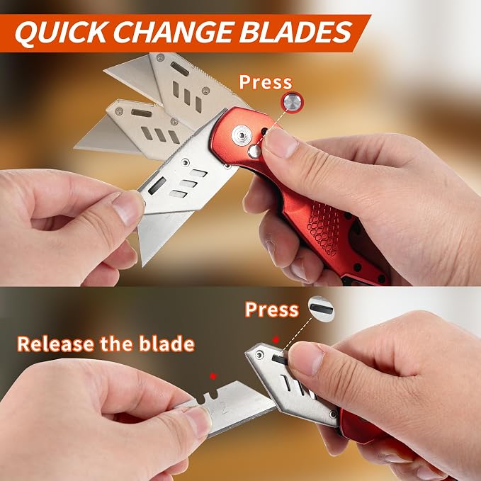 Vivicreate Folding Utility Knife Pocket Box Cutter Locking Safety Retractable Blade Quick Change Heavy Duty Razor Knife for Home Office Warehouse Navaja Plegable Cuchillo Cortador de Cajas