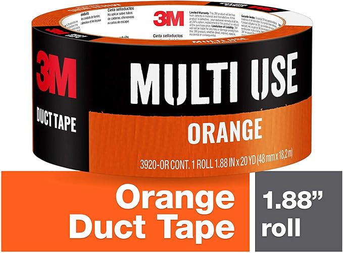 3M Multi-Use Colored Duct Tape, Orange with Strong Adhesive and Water-Resistant Backing, Multi-Surface 3M Duct Tape for Indoor and Outdoor Use, 1.88 Inches x 20 Yards, 1 Roll (3920-OR)