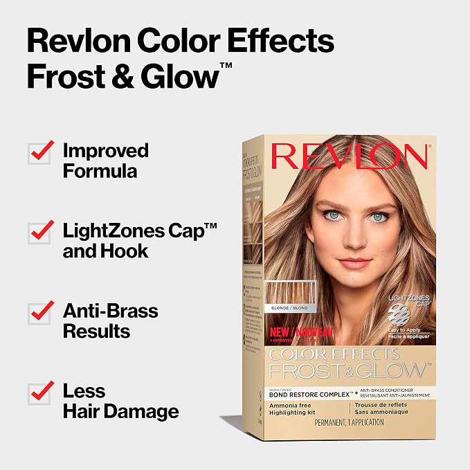 Revlon Color Effects Frost and Glow Hair Highlight Kit, 20 Blonde, 1 Pack | Permanent highlighting kit for at-home hair highlights; ammonia free and paraben free. Permanent hair color and hair dye.