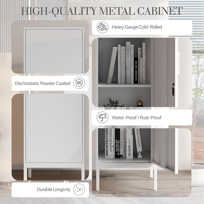 White Metal Locker Cabinet, 59.1" Lockable Storage Locker for Employees with Adjustable Shelves, Locking File Cabinet Door for Office, School, Gym, Garage