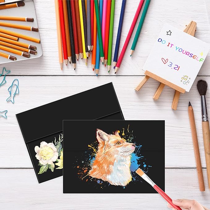 4x6 Black Envelopes For Invitation, A6 envelope 4.75 x 6.5 inch, 4X6 Envelopes for A6 cards,Self Seal envelopes for weddings, greeting cards,baby shower,photos,birthday (50, Black, A6)