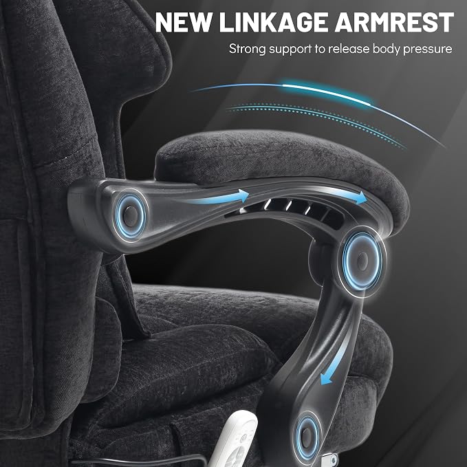 Massage Office Chair with Foot Rest,6 Points Vibration & Heat Executive Office Chairs for Heavy People,500LBS Big and Tall Office Chair,Ergonomic Reclining Desk Chair,Dual-Use Pillow,BlackCloth