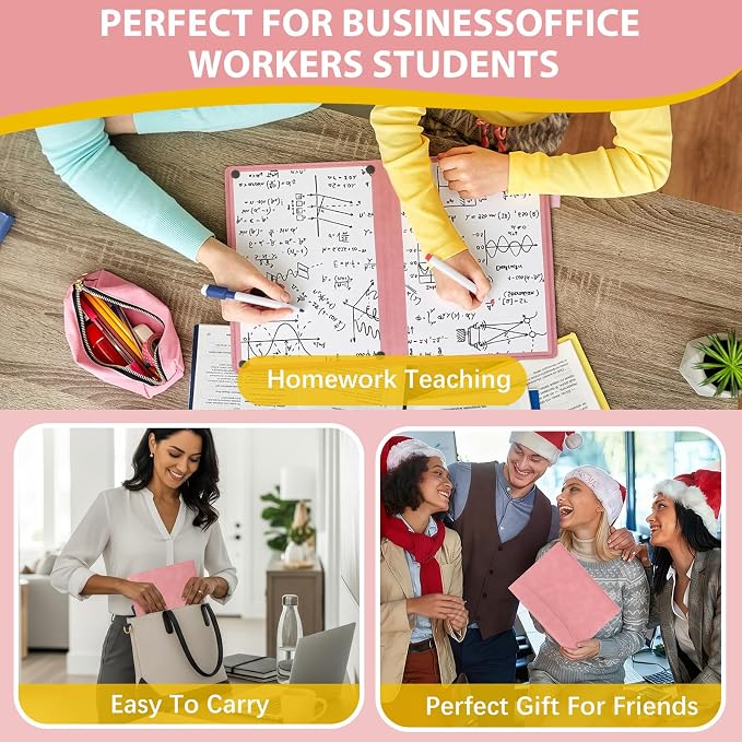 Feifeiya 6 Sides Dry Erase Notebook, Pink, A4 9" X 12" | Portable Reusable Whiteboard Notepad 6 Side Foldable Dry Erase White Board for Planner Office Study Business Meeting Supplies