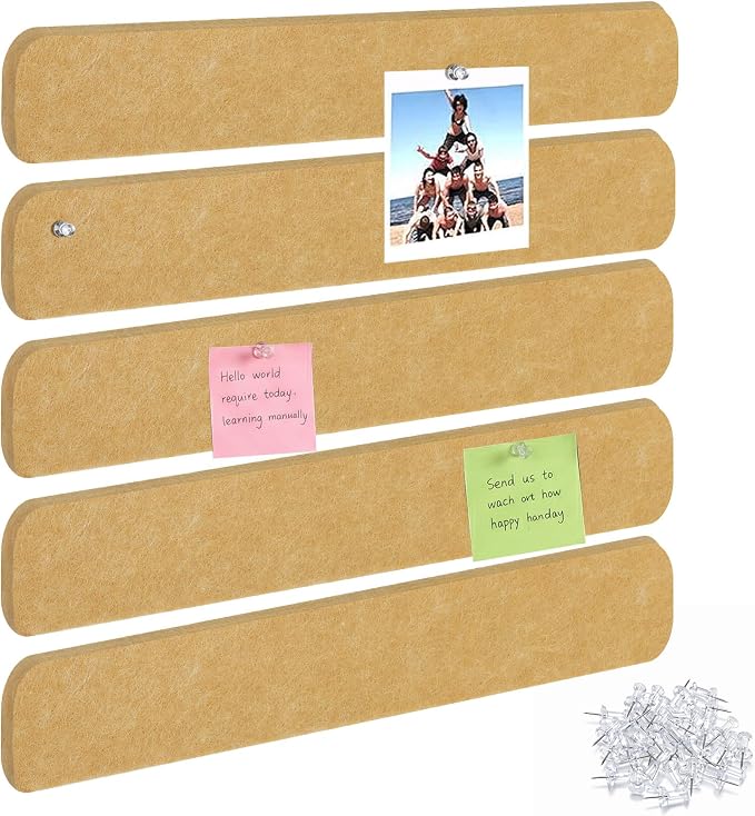 5 Pack Felt Bulletin Board Strips, 13x2 Inch Pin Board, Cork Boards | Self Adhesive, Includes 30 Pushpins, High-Density, Lightweight, for Wall Organiser, Home School Office Decor (Brown)