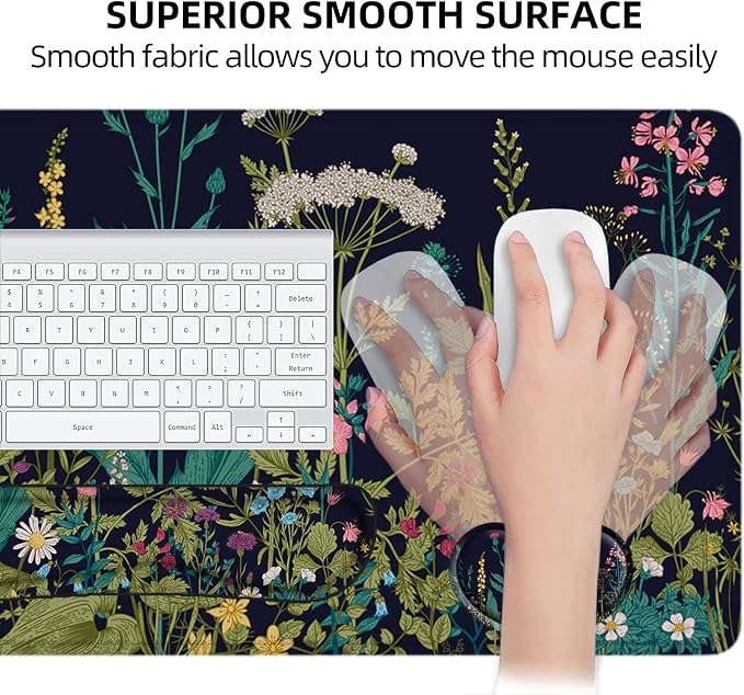 Large Mouse Pad with Wrist Rest, 4-in-1 Wrist Rest for Keyboard and Mouse | Non-Slip Waterproof Desk Mat Set, 35.4"x15.7" Desk Mat+Keyboard Wrist Rest+Mouse Wrist Support+Cup Coaster for Home Office