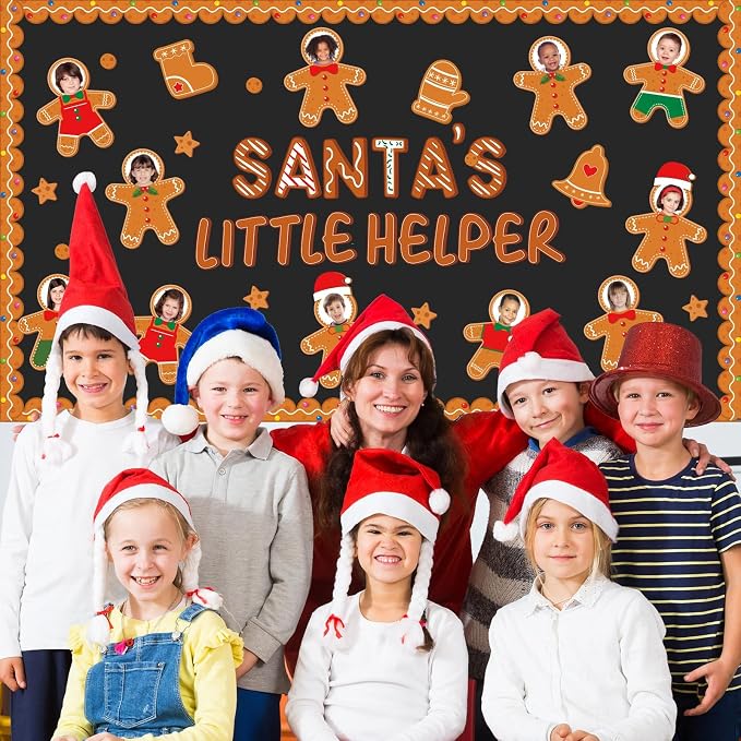 Christmas Bulletin Board Decoration Xmas Gingerbread Man Paper Cutouts DIY Photo Crafts Christmas Stocking Bulletin Board Set for Winter Holiday Classroom Wall Door Decor Home School Supplies