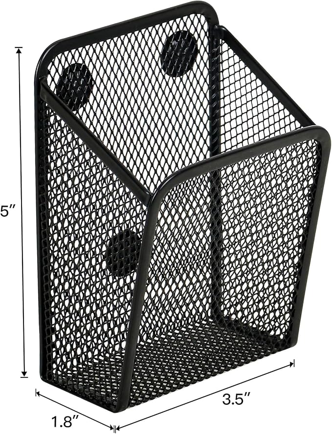 LUCYCAZ Magnetic Pen Holder,2 Pack Magnetic Pencil Locker Holder Organizer | Single Strong Magnets Mesh Marker Holder Pen Basket for Whiteboard, Refrigerator and Locker (Black)