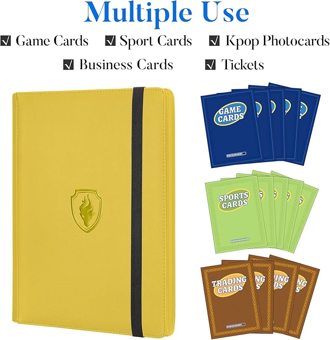 Premium 9 Pocket Card Binder for 540 Cards, Fabmaker PU Cover Trading Card Binder, Sturdy Card Collection Album, Sleek Card Holder Folders for Game Cards & Sports Cards, Yellow