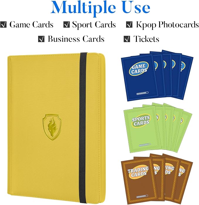 Premium 9 Pocket Card Binder for 360 Cards, Fabmaker PU Trading Card Binder | Sturdy Card Collection Album, Side-Loading, Sleek Card Holder Folders for Game Cards & Sports Cards, Yellow