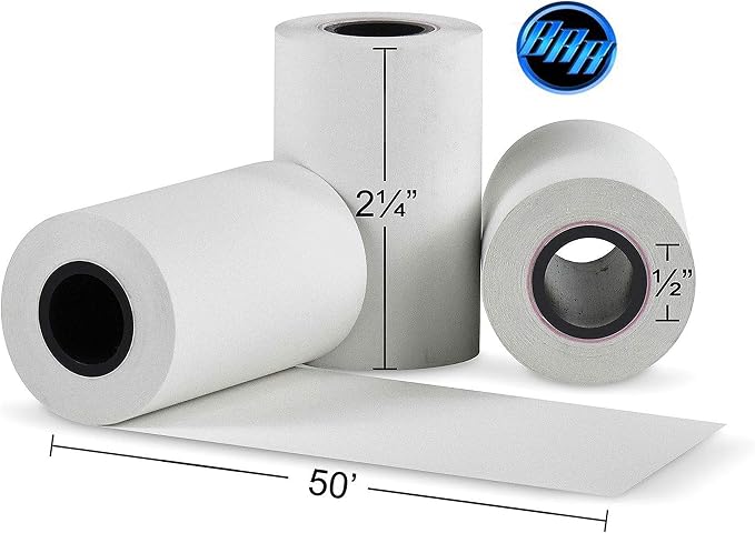(100 Rolls) 2 1/4 x 50 Thermal Paper Receipt Rolls 55 GSM Premium Quality German Paper fits all Credit Card Terminals Verifone VX520 Ingenico ICT220 ICT250 BPA Free from BuyRegisterRolls
