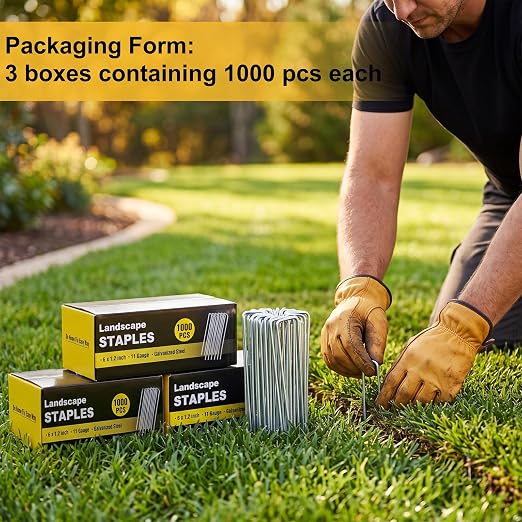 HongWay 3000 Pack 6 Inch Landscape Staples Bulk, Galvanized Garden Stakes 11 Gauge U-Shaped Pins Tent Stakes Yard Ground Staples for Landscaping Fabric, Lawn, Turf, Fence, Plant Cover, Irrigation
