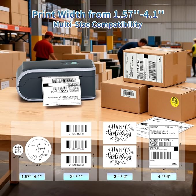 JADENS Battery Powered Thermal Printer, Cordless 4x6 Shipping Label Printer for Small Business, Prints 700+ Labels per Charge, 25H Standby, Portable Labeler for iPhone, Mac, Windows